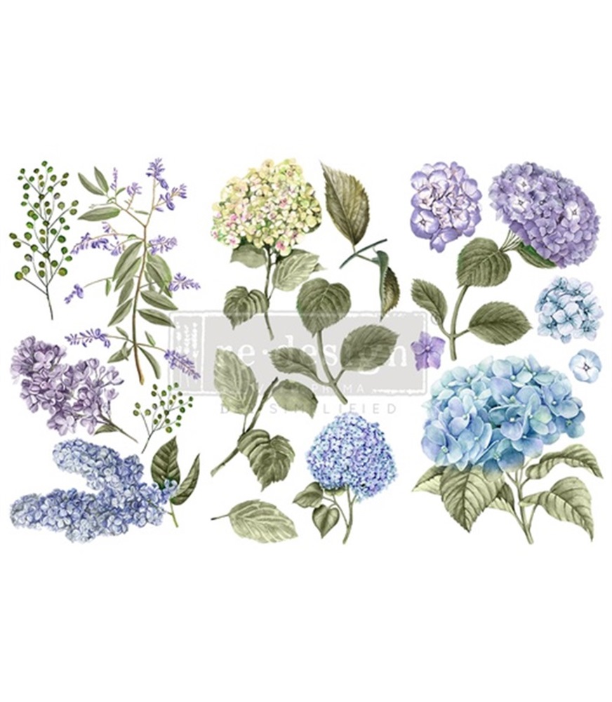 [655350653408] Redesign Décor Transfers® - Mystic Hydrangea - 3 sheets, 15,24 cm x 30,48 cm