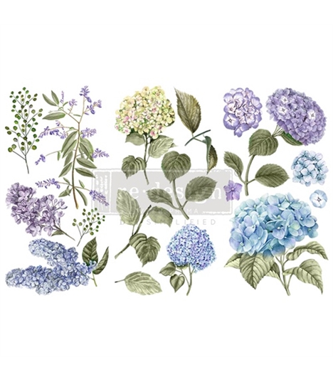 [655350653408] Redesign Décor Transfers® - Mystic Hydrangea - 3 sheets, 15,24 cm x 30,48 cm