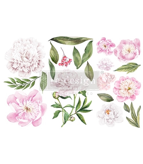 [655350653477] Redesign Décor Transfers® - Morning Peonies - 3 sheets, 15,24 cm x 30,48 cm